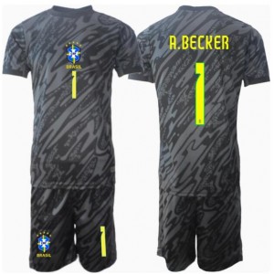 Fotbalové Dres Brazílie Alisson Becker #1 Brankářské Dětské Venkovní Oblečení Copa America 2024 Krátký Rukáv (+ trenýrky)